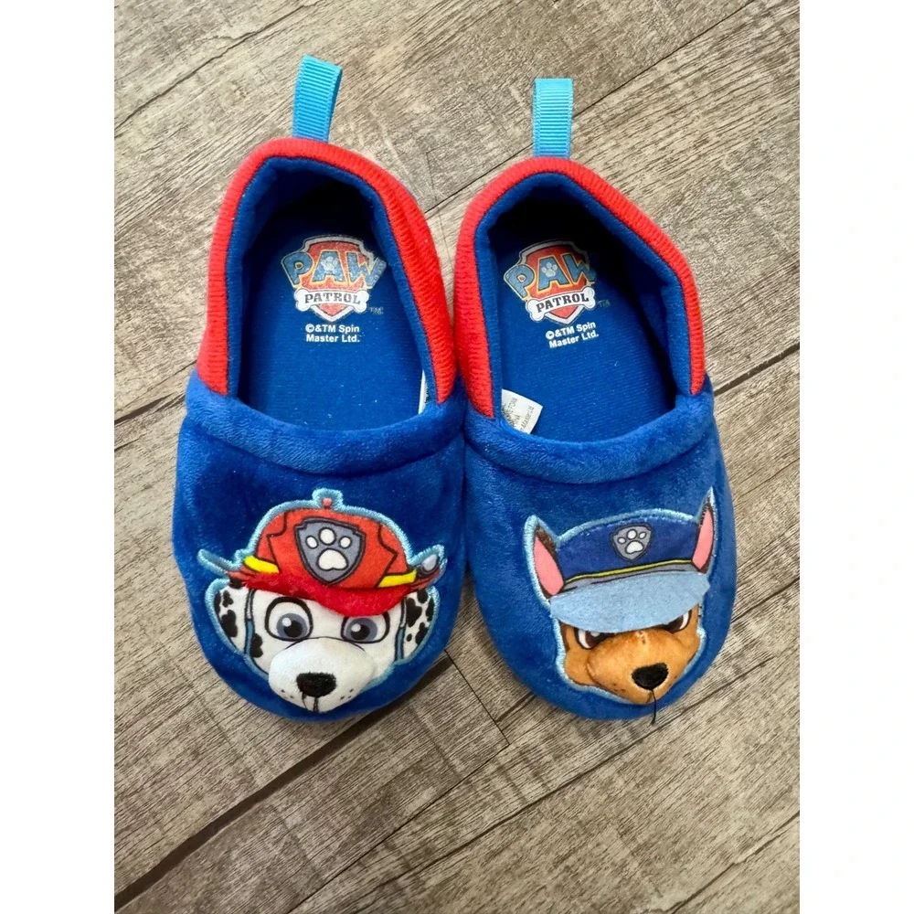Paw Patrol Kids Marshall Chase Plush Slippers Blue Red Size 9-10
